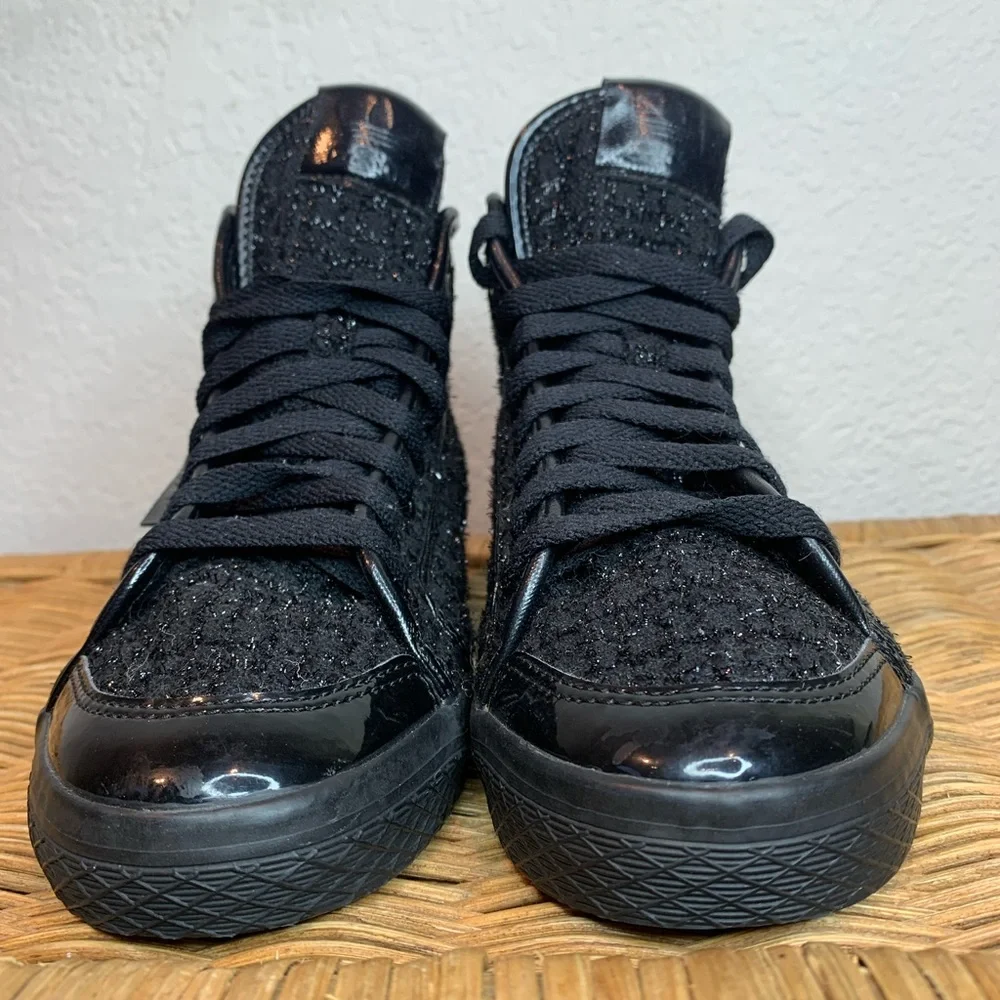 Adidas Honey Triple Black Shimmer Mid High Tops Sneakers Size 8.5 - Picture 4 of 12